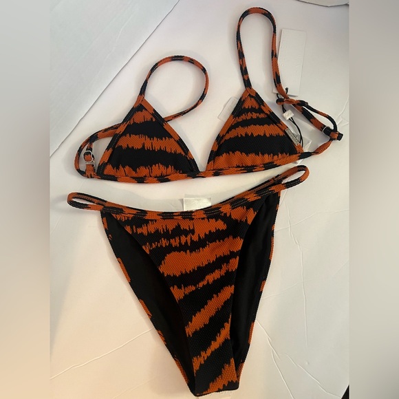 Billabong Orange and Black Tiger Stripe Bikini